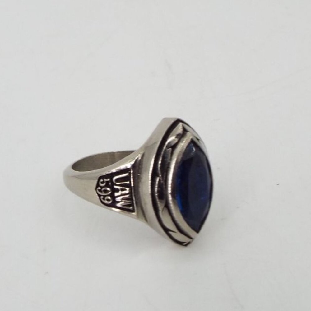 Vintage UAW Local 599 Women's Ring 25 Years of Service Blue Stone Size 6 - Picture 5 of 10
